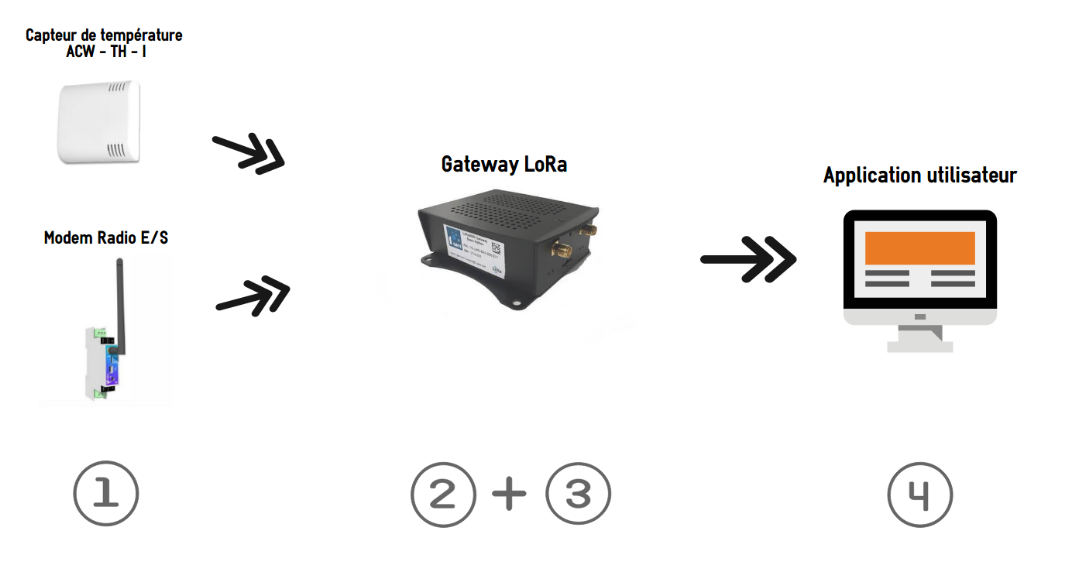 Schéma d'un réseau lorawan avec une gateway avec network server